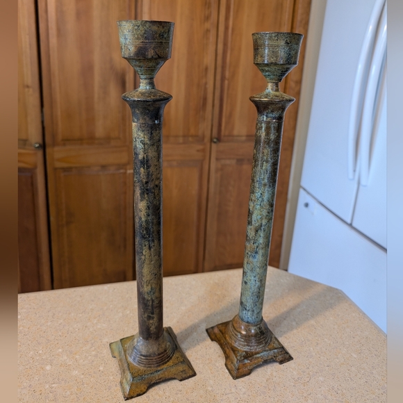 Antique Copper Candlesticks Vintage Large Rare Pair of Beautiful Pieces Valuable - Picture 4 of 9